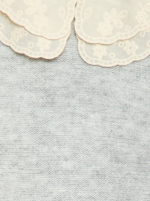 Pull en maille avec col claudine brodé - Kiabi