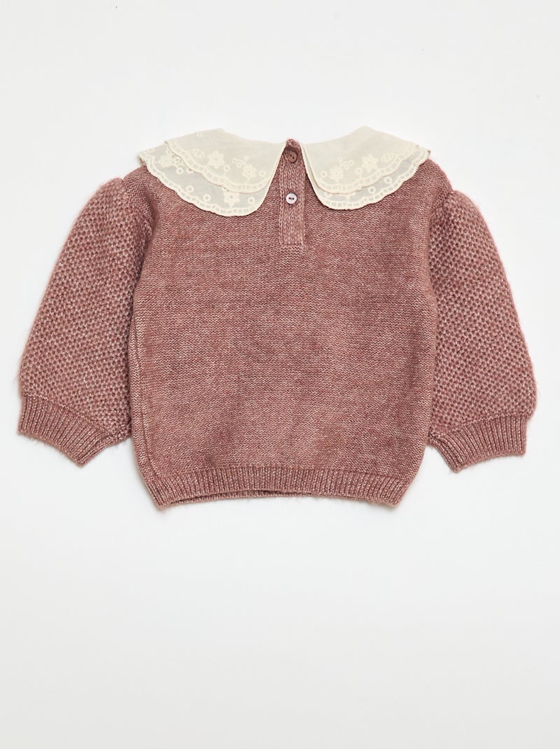 Pull en maille avec col claudine brodé Mauve - Kiabi