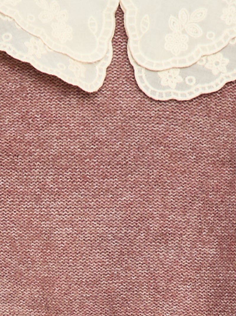 Pull en maille avec col claudine brodé Mauve - Kiabi