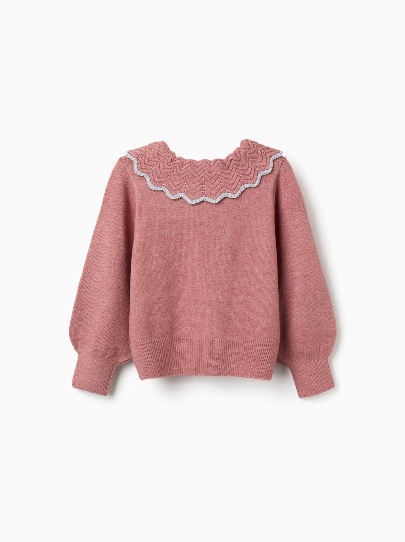 Pull en maille avec col en forme de nœud et lurex Rose - Kiabi