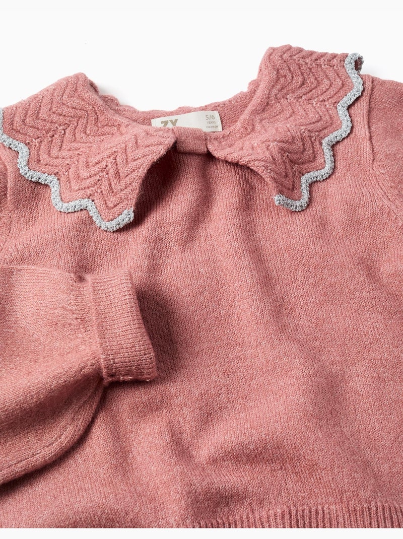 Pull en maille avec col en forme de nœud et lurex Rose - Kiabi