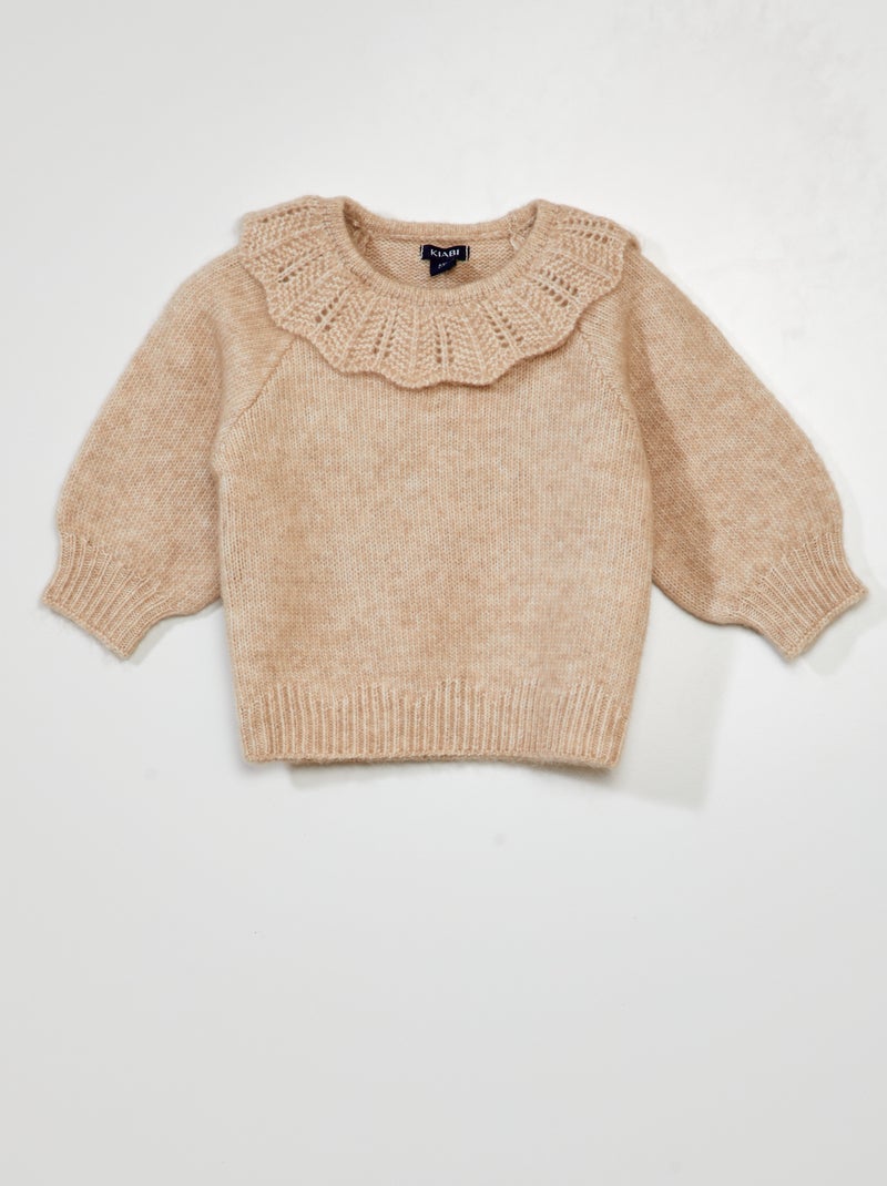 Pull en maille avec col fantaisie Beige - Kiabi