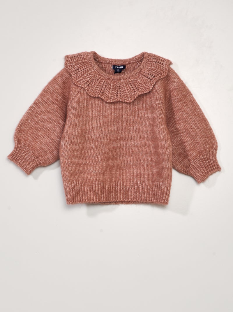 Pull en maille avec col fantaisie Rose - Kiabi