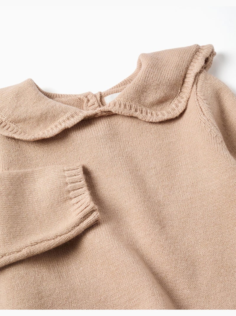 Pull en maille avec col festonné Beige clair - Kiabi