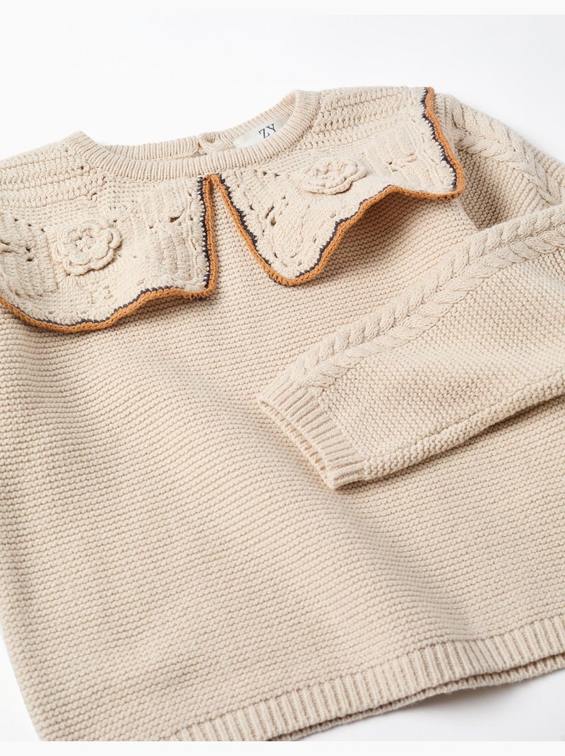 Pull en maille avec col maxi en crochet B&S Beige clair - Kiabi