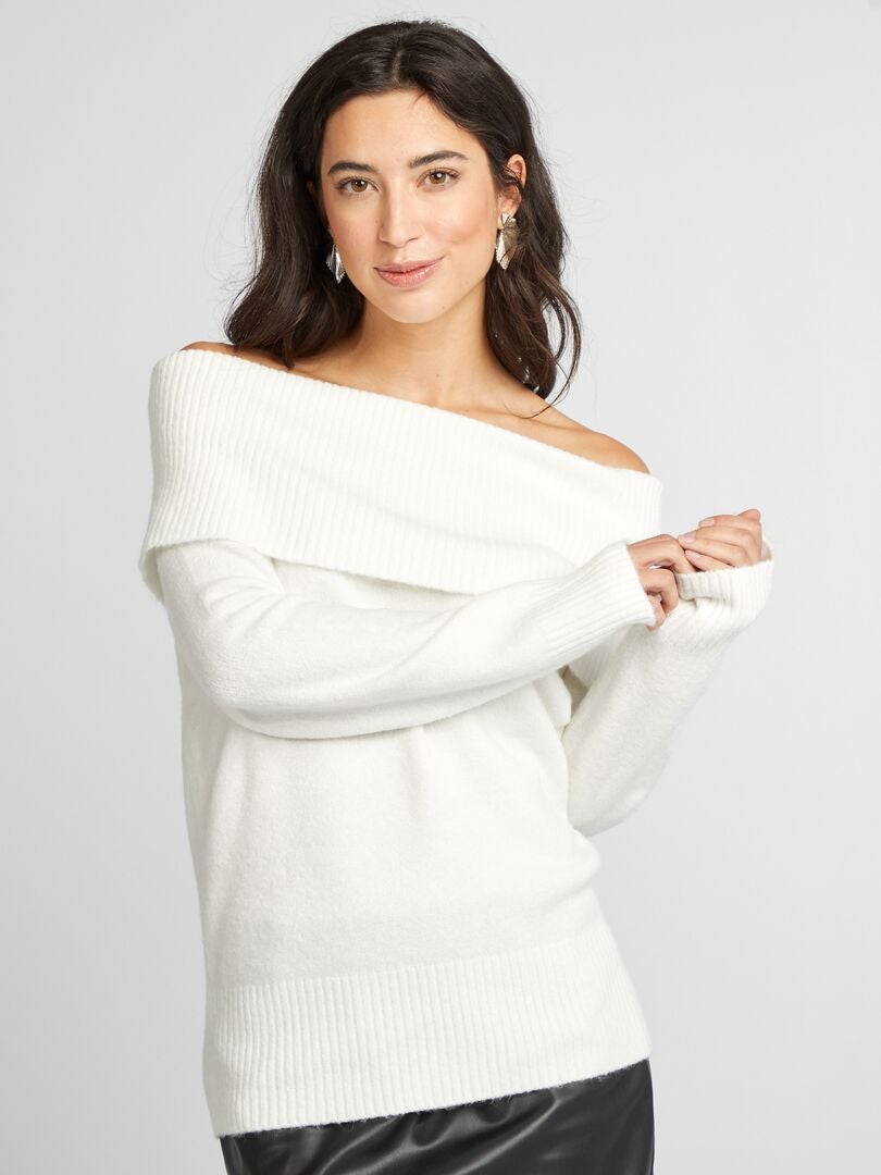 Pull en maille avec col montant blanc - Kiabi