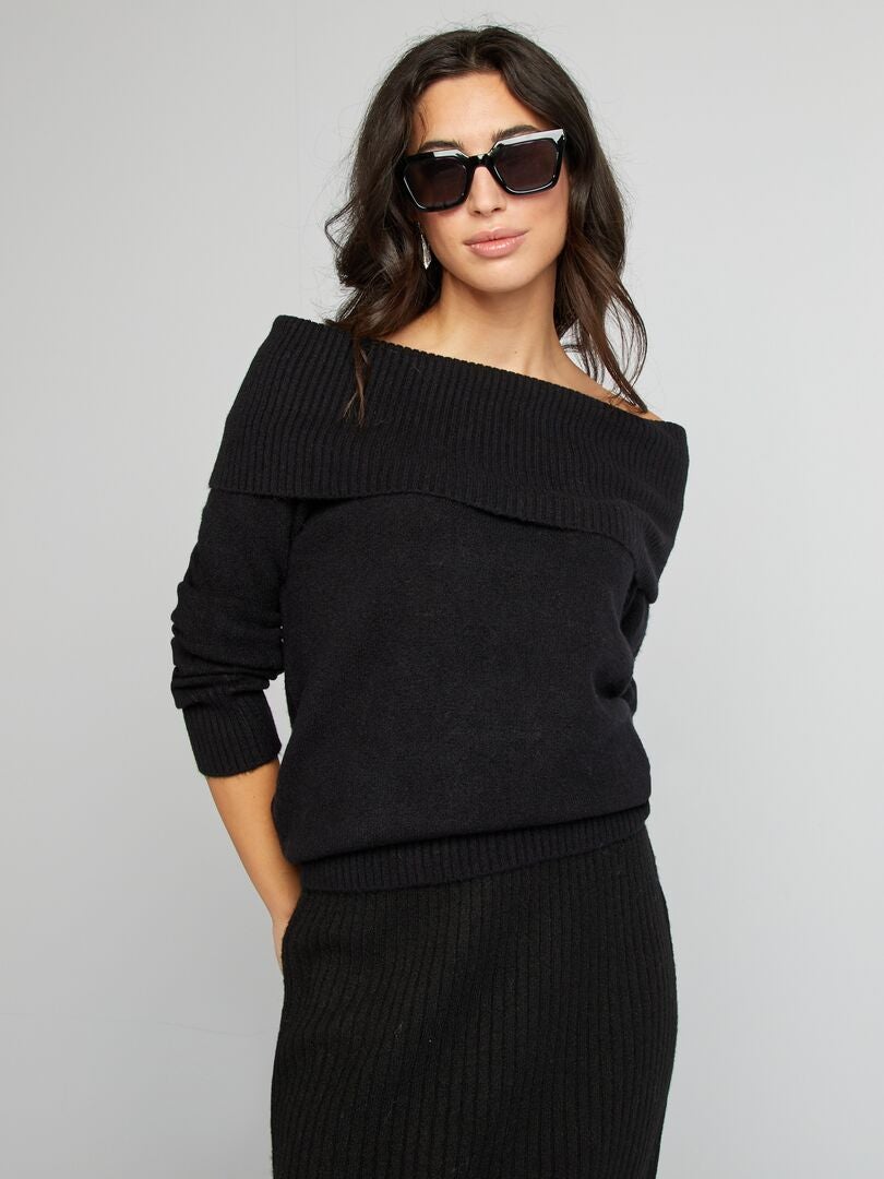 Pull en maille avec col montant noir - Kiabi