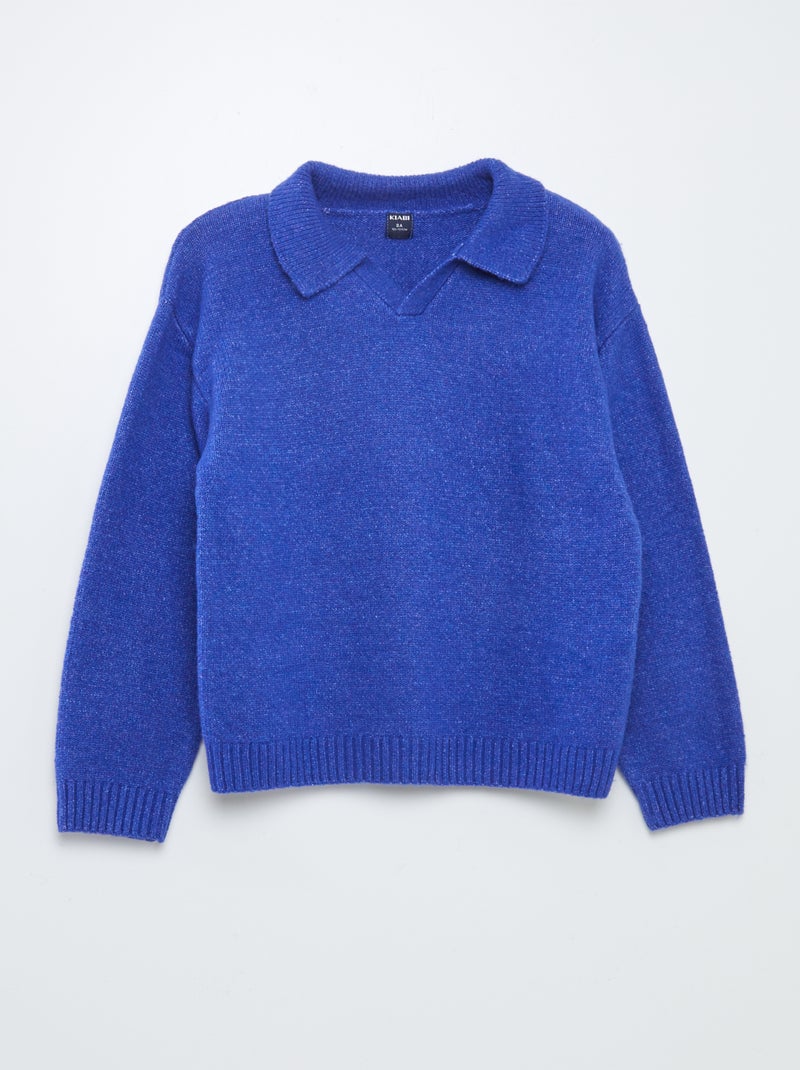 Pull en maille avec col polo Bleu - Kiabi