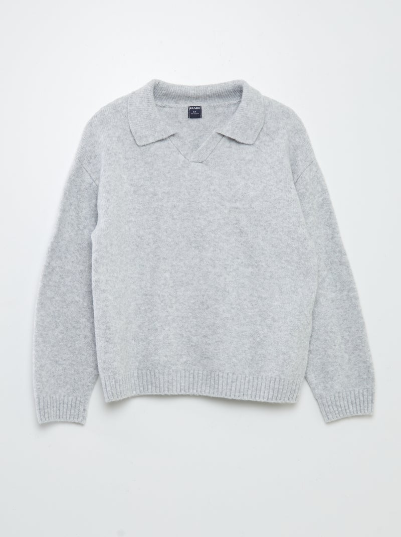 Pull en maille avec col polo Gris - Kiabi