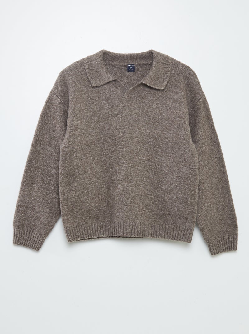 Pull en maille avec col polo Marron - Kiabi