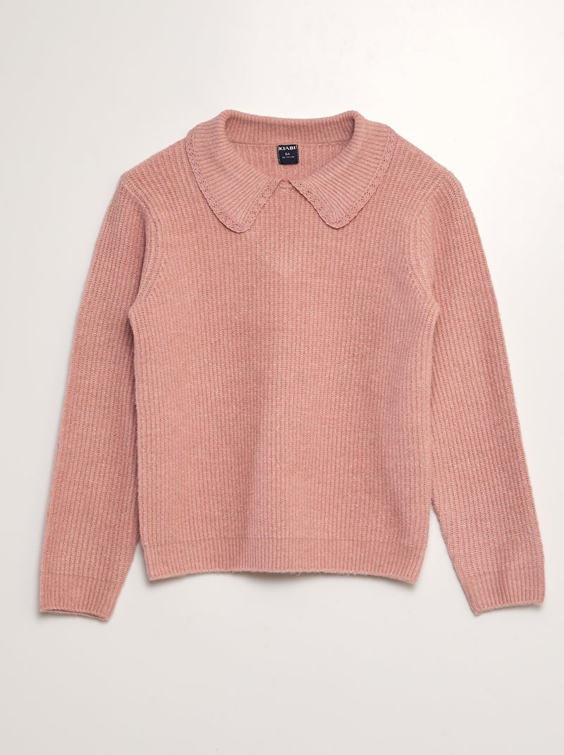 Pull en maille avec col volanté Rose - Kiabi