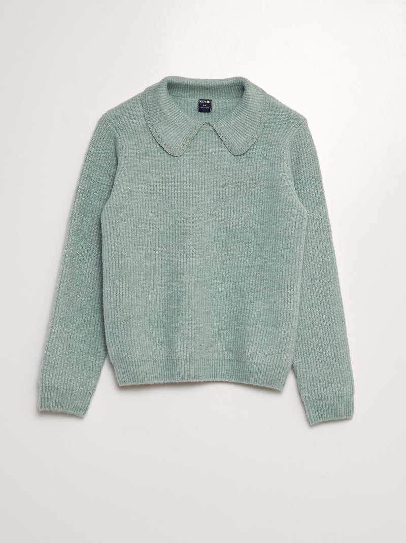 Pull en maille avec col volanté Vert - Kiabi