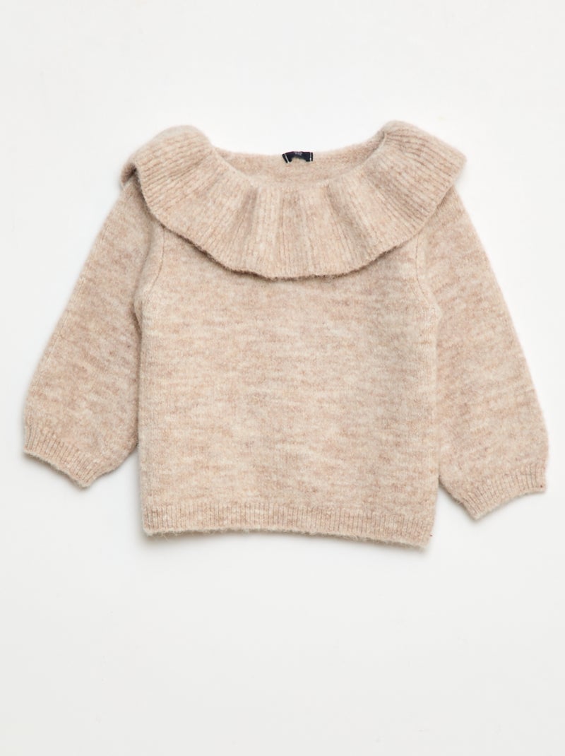 Pull en maille avec collerette côtelée Beige - Kiabi