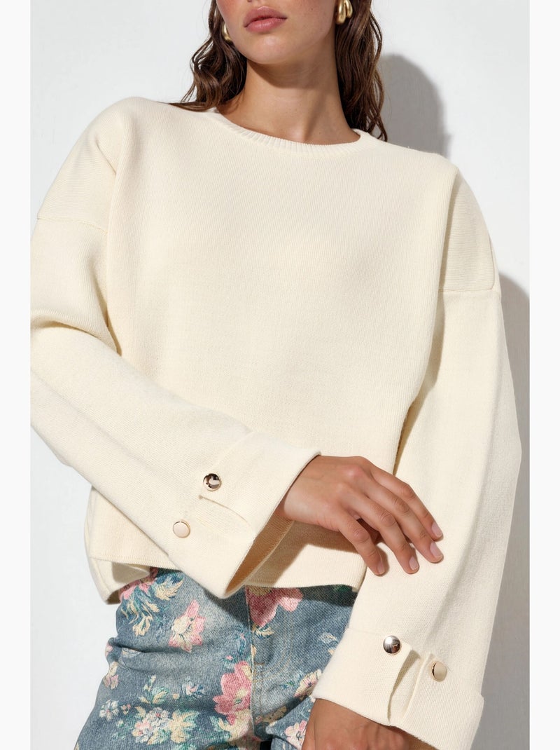 Pull en maille avec détails boutonnés hiccup Ecru - Kiabi