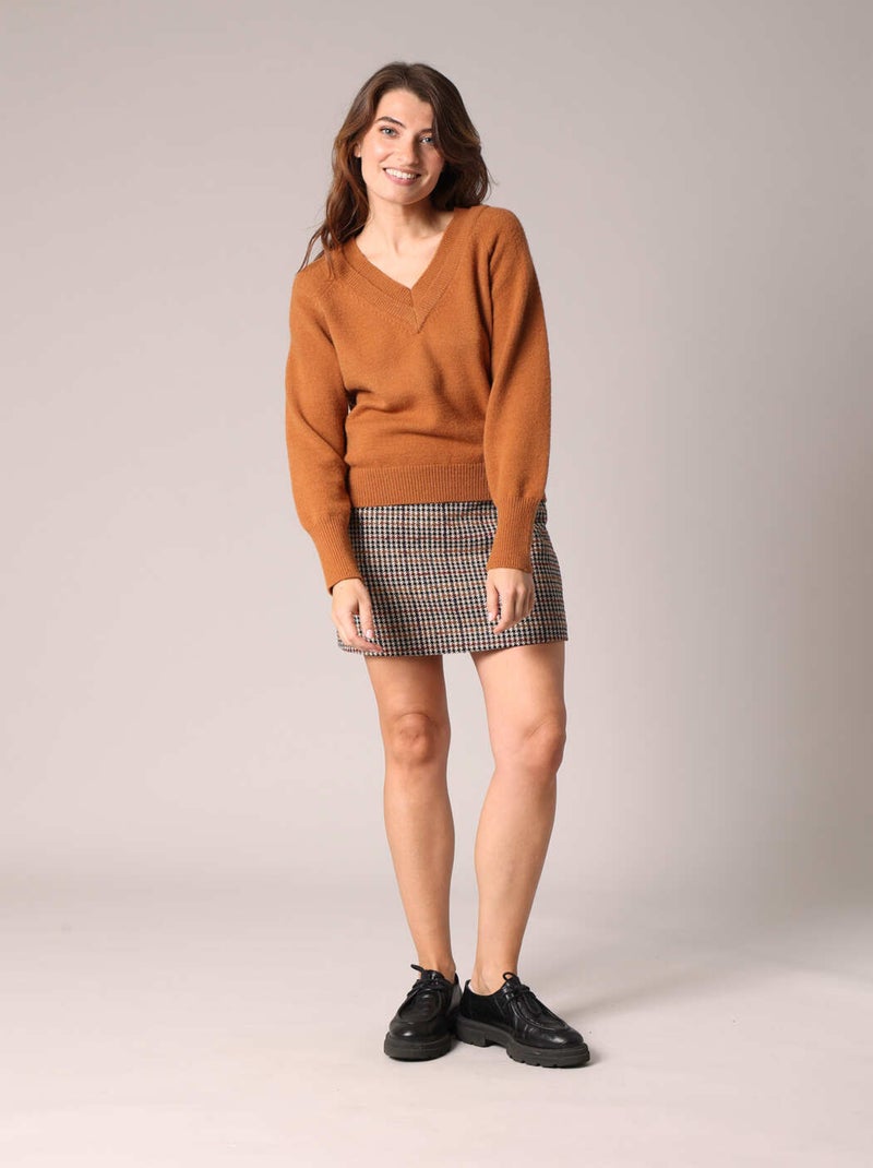 Pull en maille avec double col en V 'Deeluxe' Marron - Kiabi