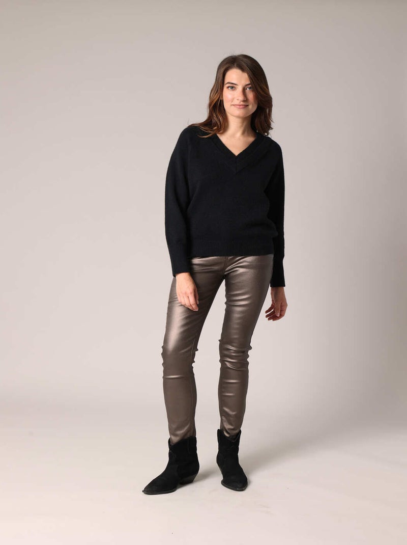 Pull en maille avec double col V
 'Deeluxe' Noir - Kiabi