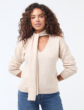 Pull en maille avec écharpe grosse jauge