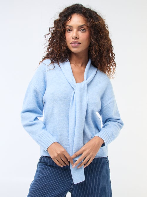 Pull en maille avec écharpe grosse jauge - Kiabi