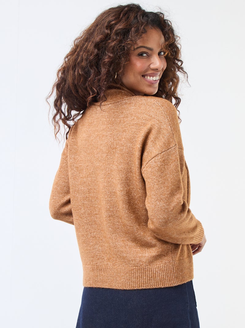 Pull en maille avec écharpe grosse jauge Marron - Kiabi