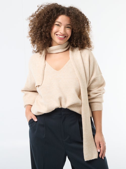 Pull en maille avec écharpe intégrée - Kiabi