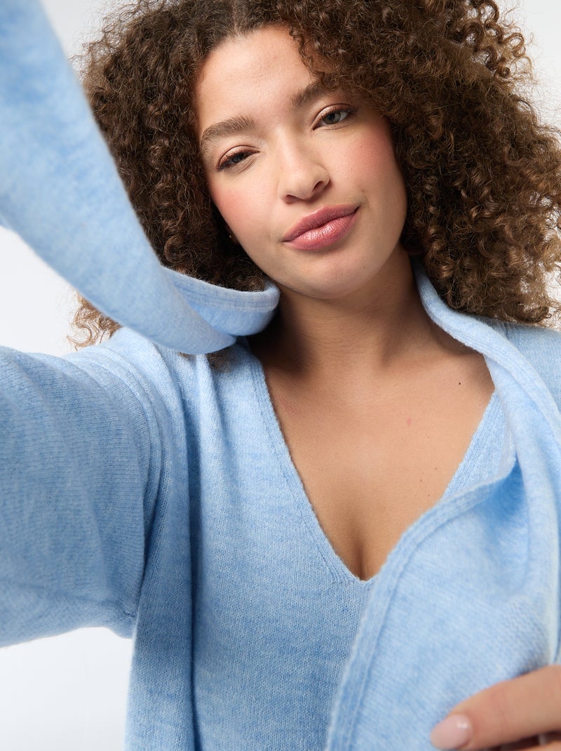 Pull en maille avec écharpe intégrée Bleu - Kiabi