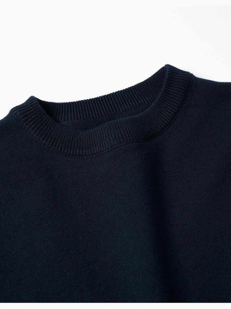 Pull en maille avec extrémités côtelées Bleu foncé - Kiabi