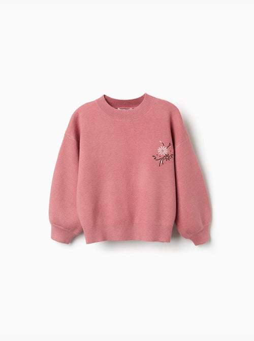 Pull en maille avec fleurs brodées - Kiabi