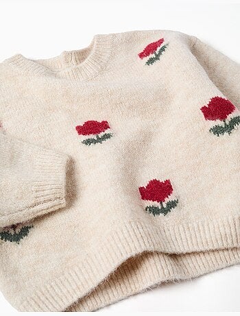 Pull en maille avec fleurs en intarsia