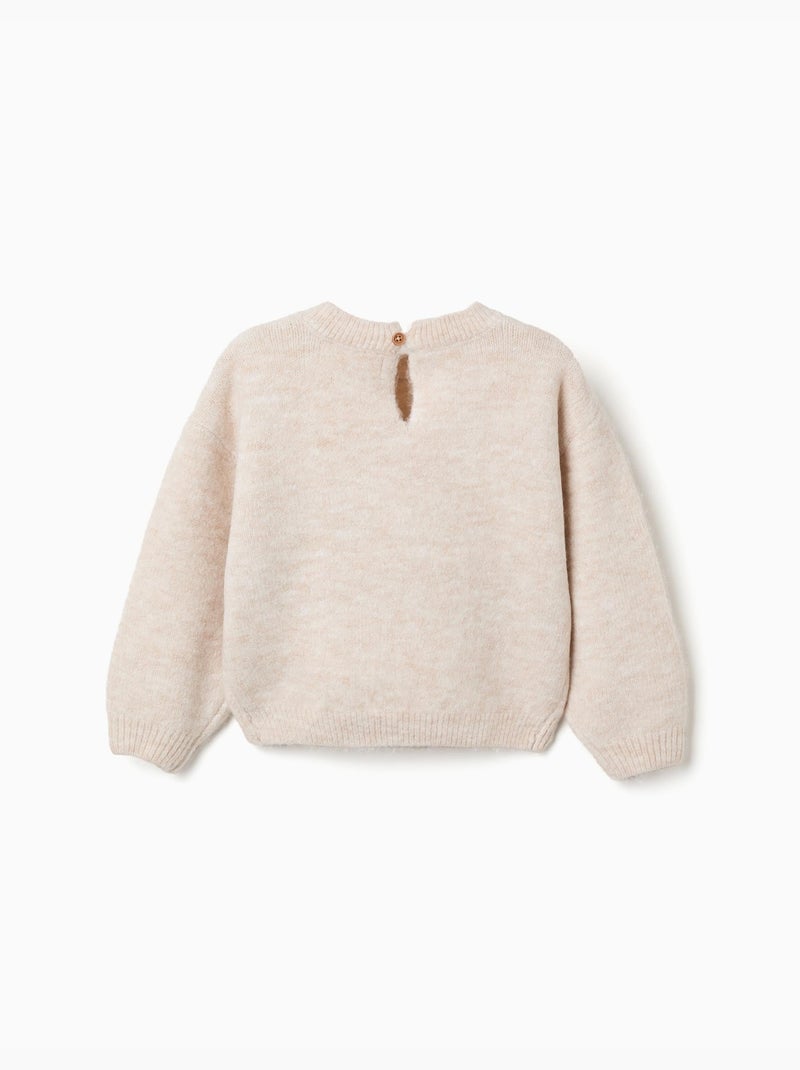 Pull en maille avec fleurs en intarsia Beige clair - Kiabi
