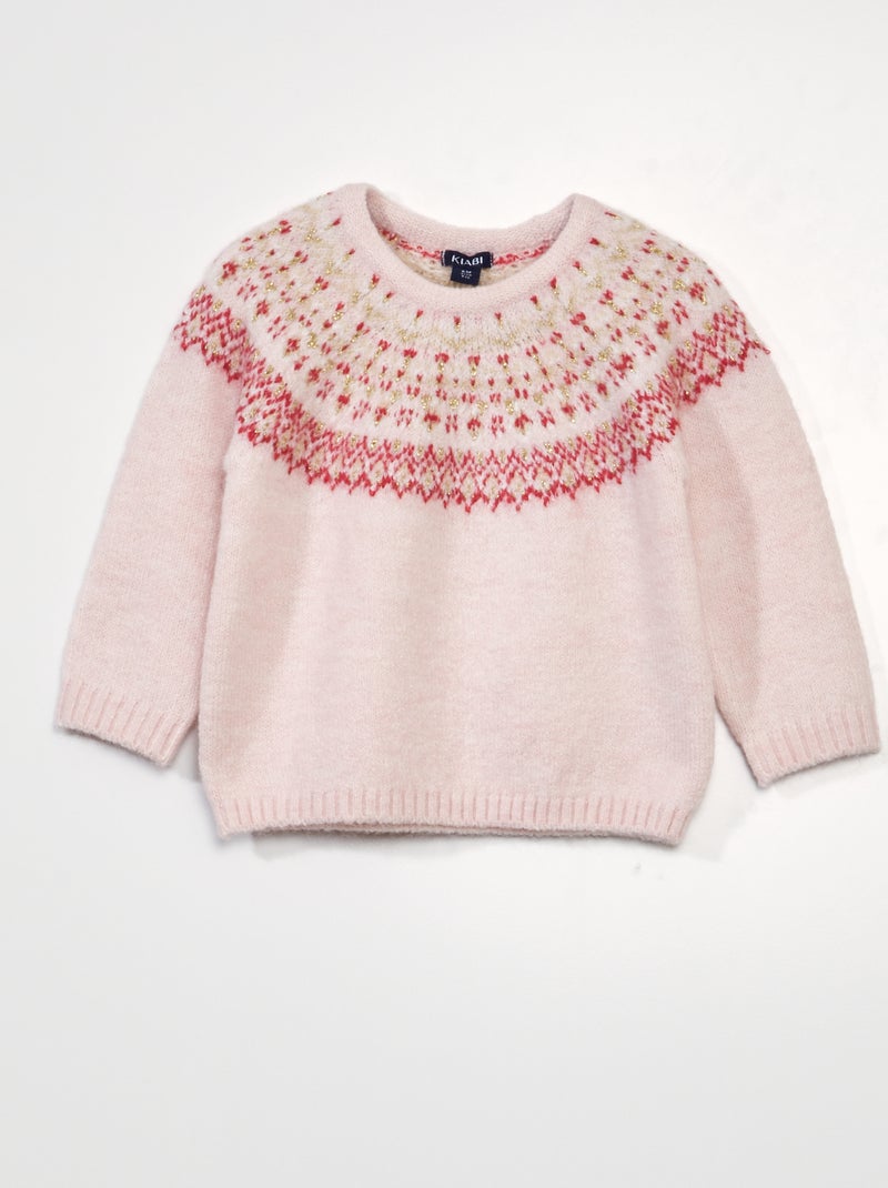 Pull en maille avec imprimé 'jacquard' Rose - Kiabi