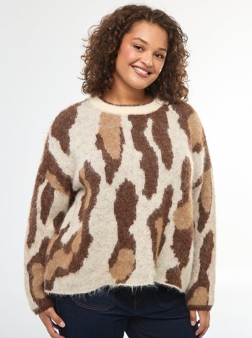 Pull en maille avec imprimé peau de bête - Kiabi