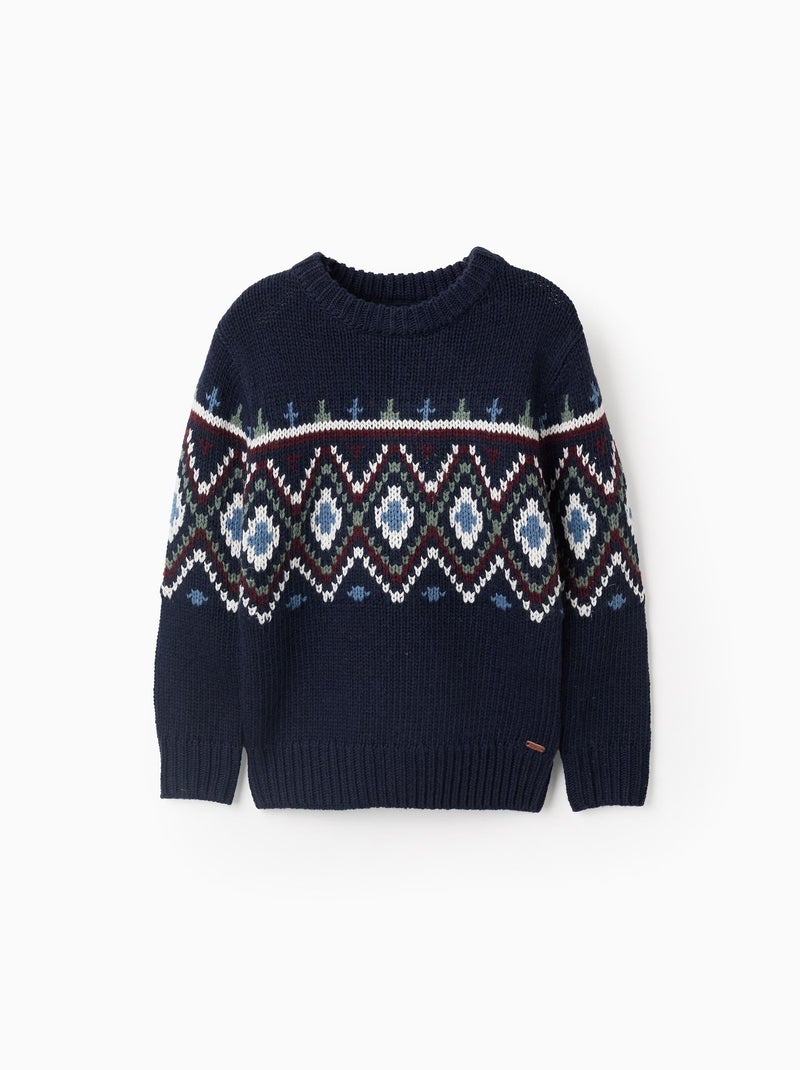 Pull en Maille avec Jacquard Bleu foncé - Kiabi