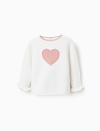 Pull en Maille avec Jacquard de Cœur et Volants