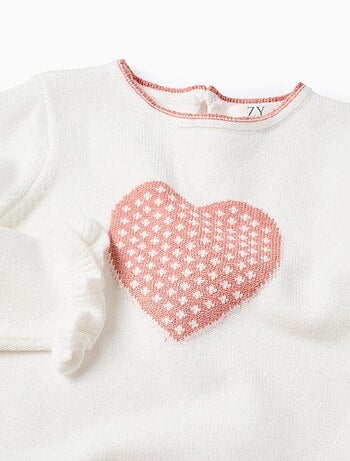 Pull en Maille avec Jacquard de Cœur et Volants