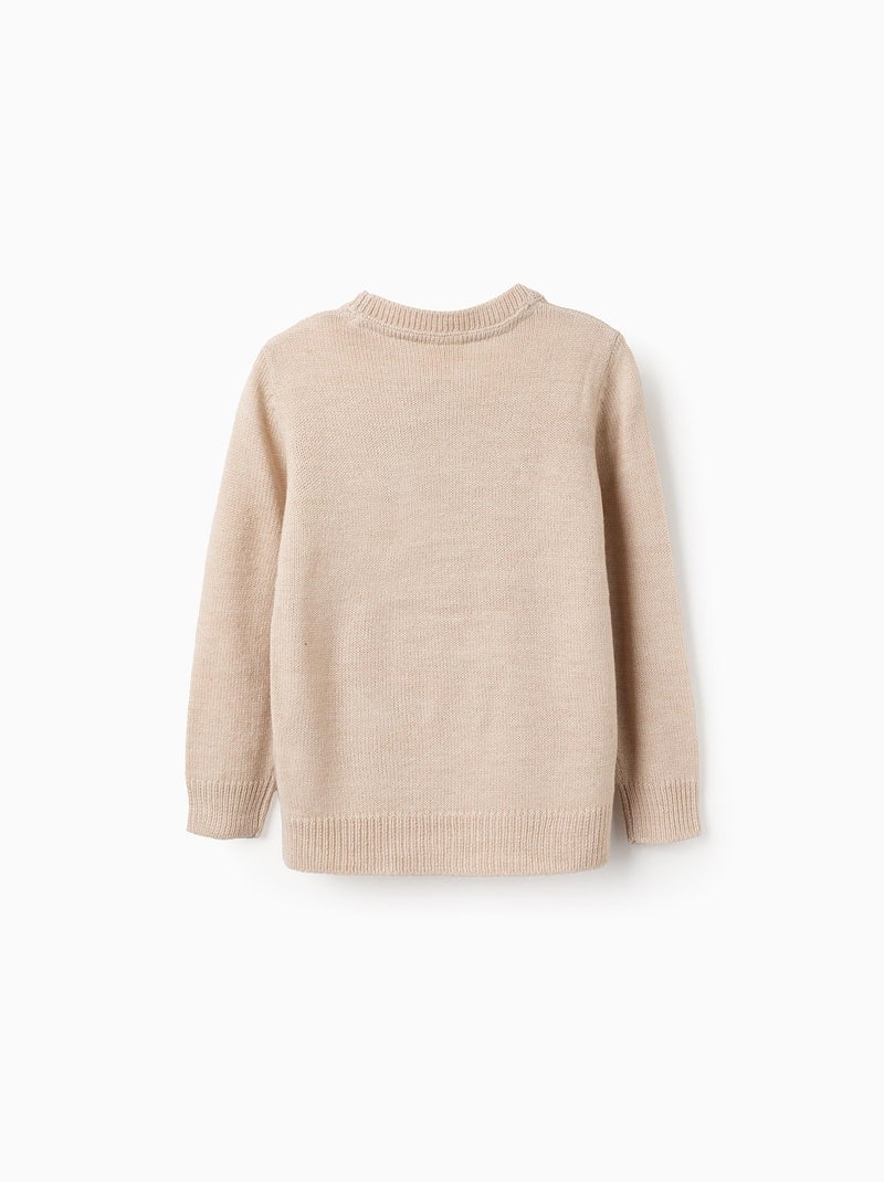 Pull en Maille avec Jacquard de Renne et Pompon Beige clair - Kiabi