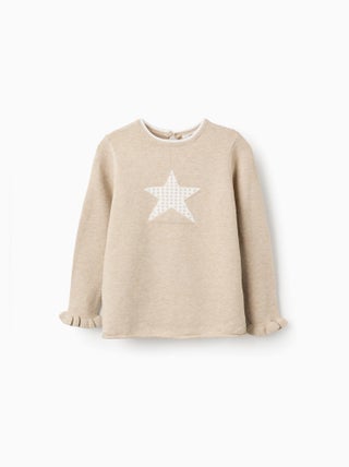Pull en Maille avec Jacquard d'Étoile et Volants