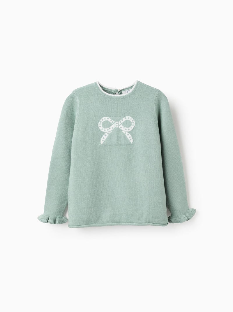 Pull en Maille avec Jacquard d'Étoile et Volants Vert - Kiabi