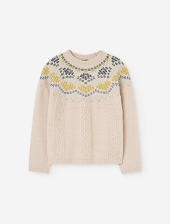 Pull en maille avec jacquard et détails torsadés