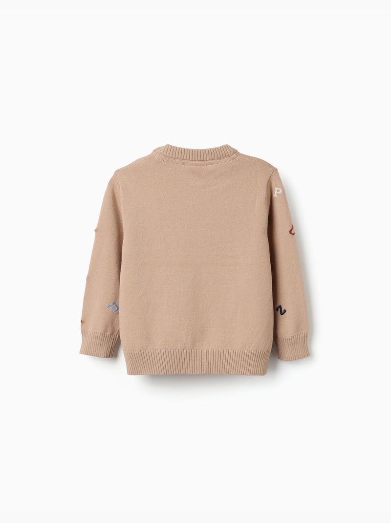 Pull en maille avec lettres brodées Beige - Kiabi