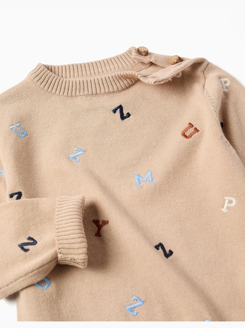 Pull en maille avec lettres brodées Beige - Kiabi