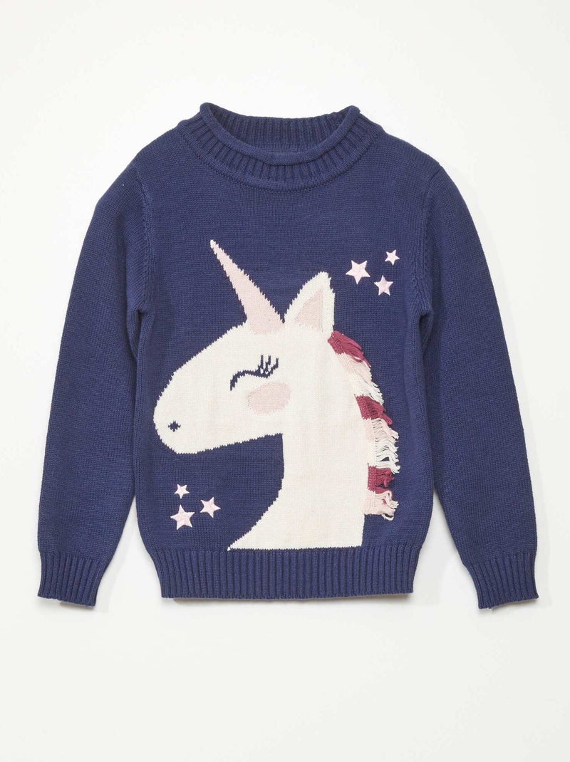 Pull en maille avec licorne Bleu - Kiabi