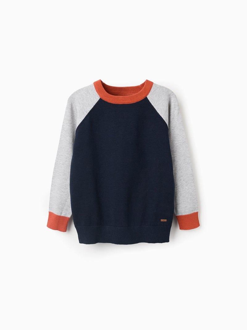 Pull en maille avec manches en contraste Bleu foncé - Kiabi