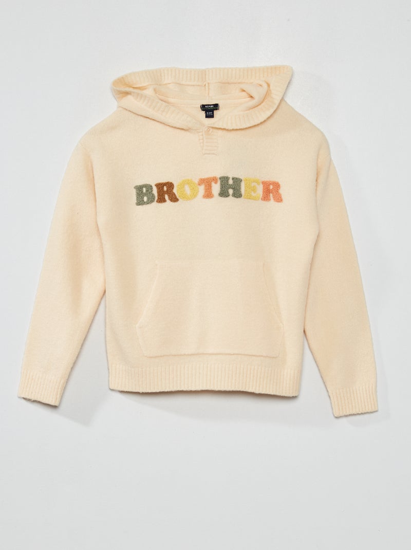 Pull en maille avec message Beige - Kiabi