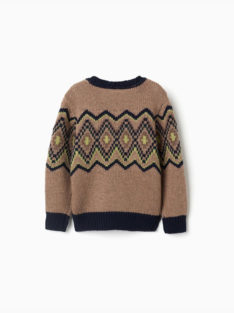 Pull en maille avec motif jacquard Beige - Kiabi