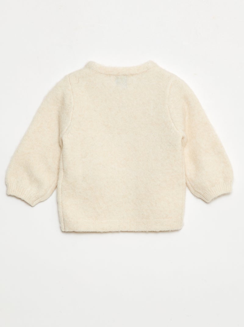 Pull en maille avec nœud fantaisie devant Blanc - Kiabi