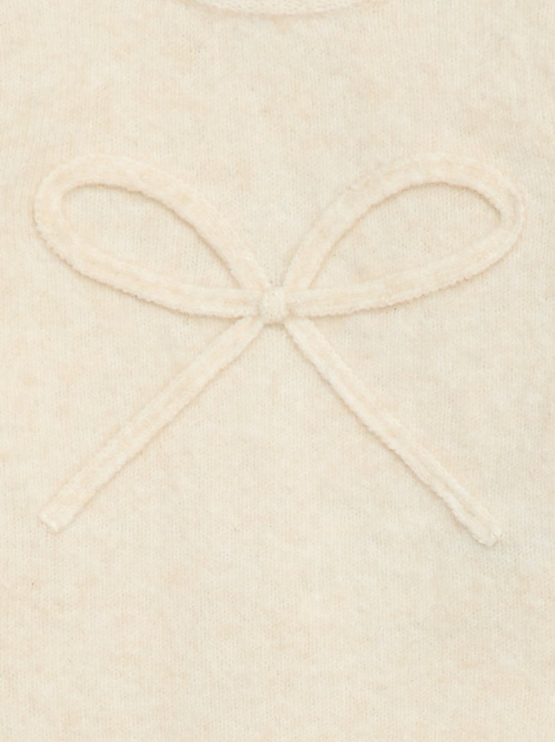 Pull en maille avec nœud fantaisie devant Blanc - Kiabi