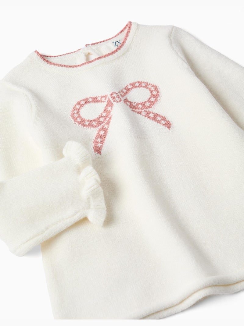 Pull en maille avec nœud jacquard Blanc - Kiabi