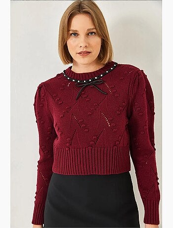 Pull en maille avec nœud perlé lucci