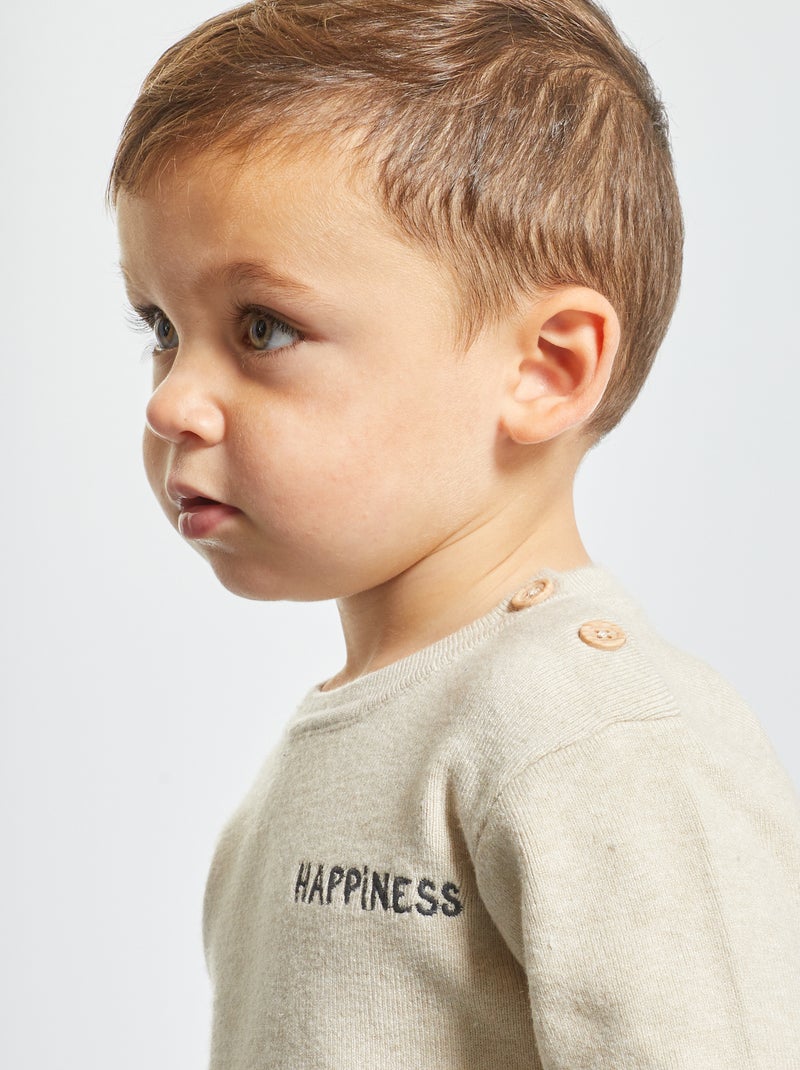 Pull en maille avec ouverture boutonnée Beige - Kiabi