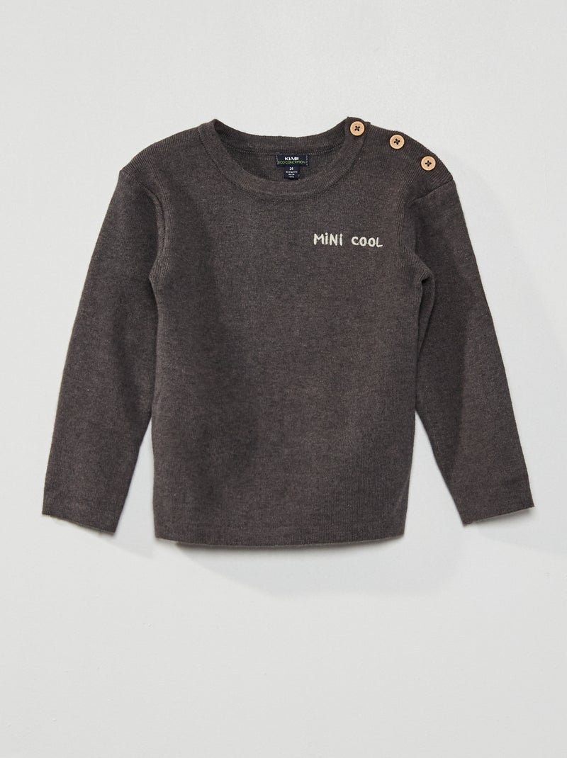 Pull en maille avec ouverture boutonnée Gris foncé - Kiabi